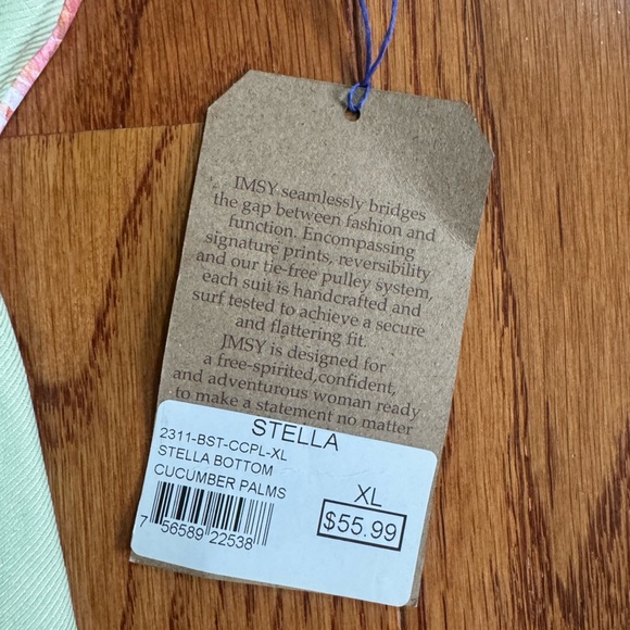 New!‎ IMSY Swimwear Stella Women's Bikini Bottoms - Cucumber Palms - Picture 8 of 9